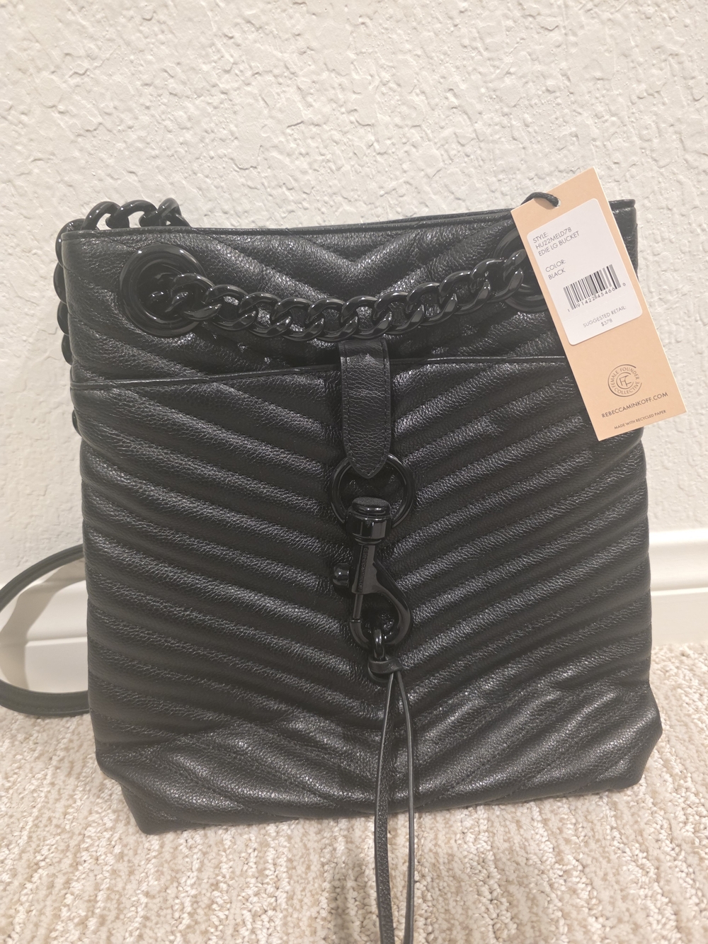 Rebecca Minkoff Black Quilted Leather Crossbody with Chain Detail